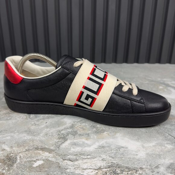 Gucci Ace Stripe Sneakers Black Leather 7.5 G or 8 US or 41.5 EUR - Picture 7 of 16